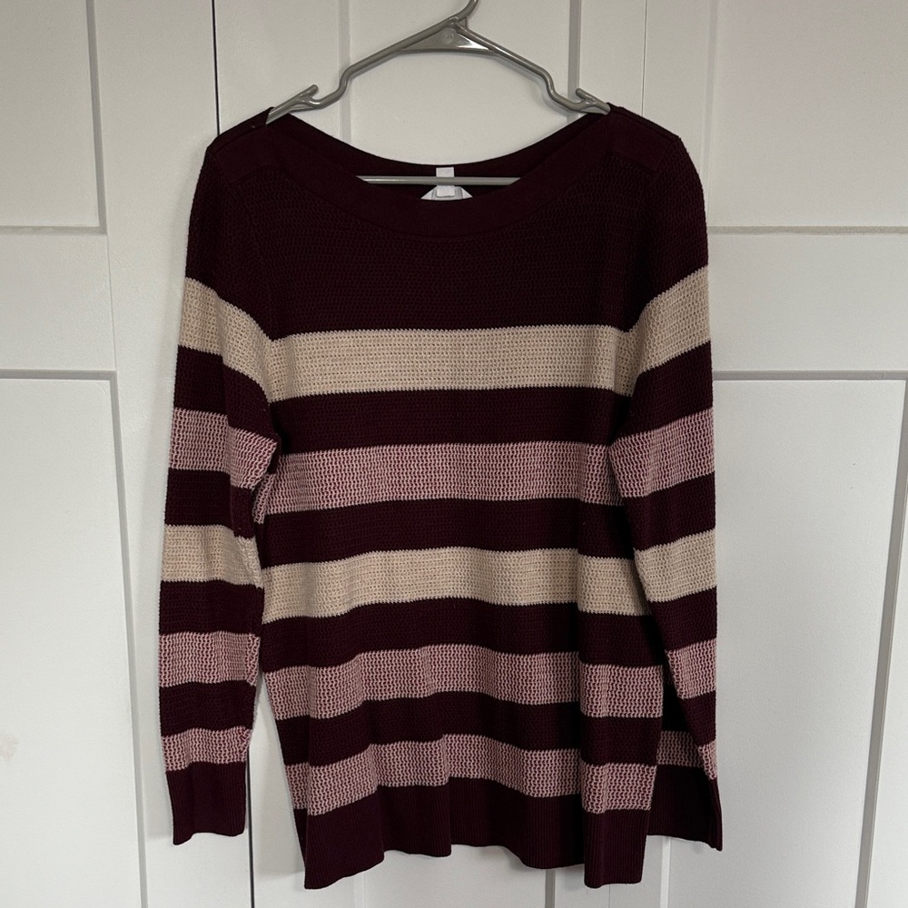 Market & Spruce Burgundy and Cream Striped Sweater